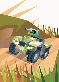 Camouflaged Military Vehicle in Landscape