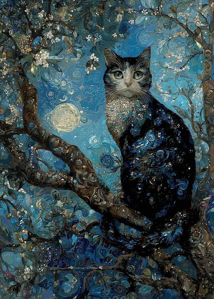 Cat in a starry night