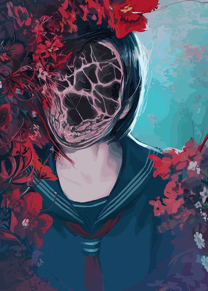 Floral Portrait with Cracked Face