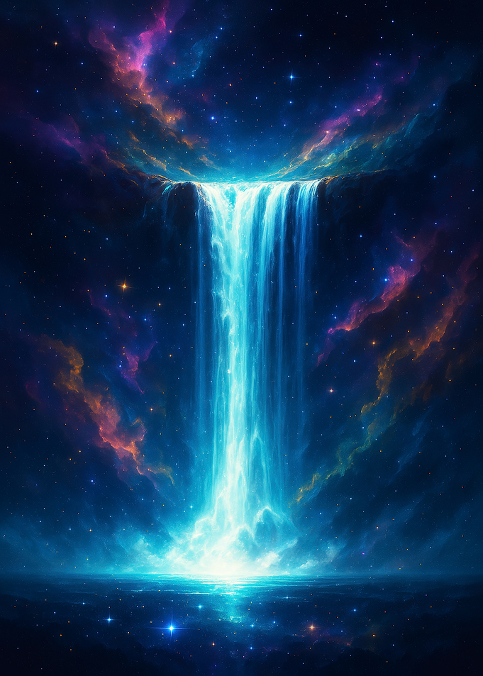 Celestial Waterfall in Starry Space