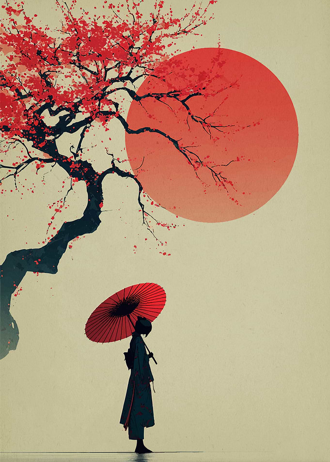 Umbrella Under the Red Sun