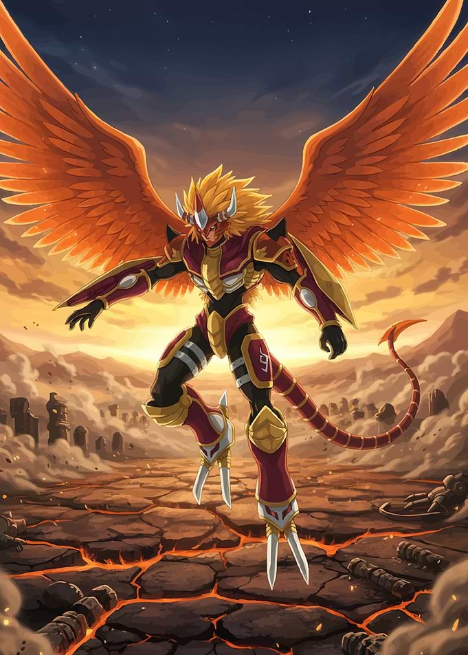 Winged Warrior Fiery Landscape