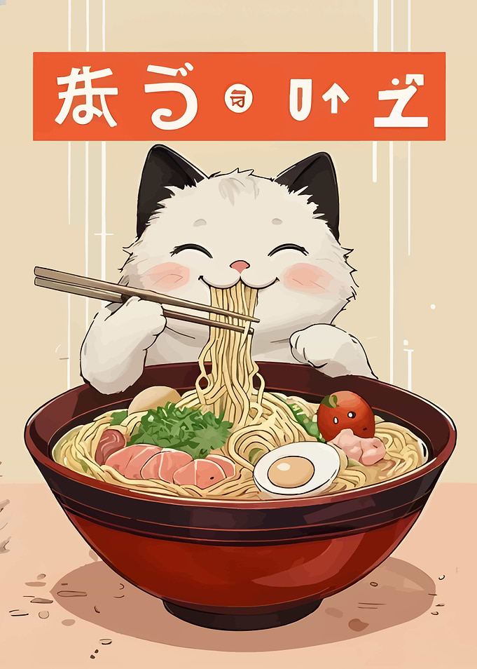 Cat Eating Ramen