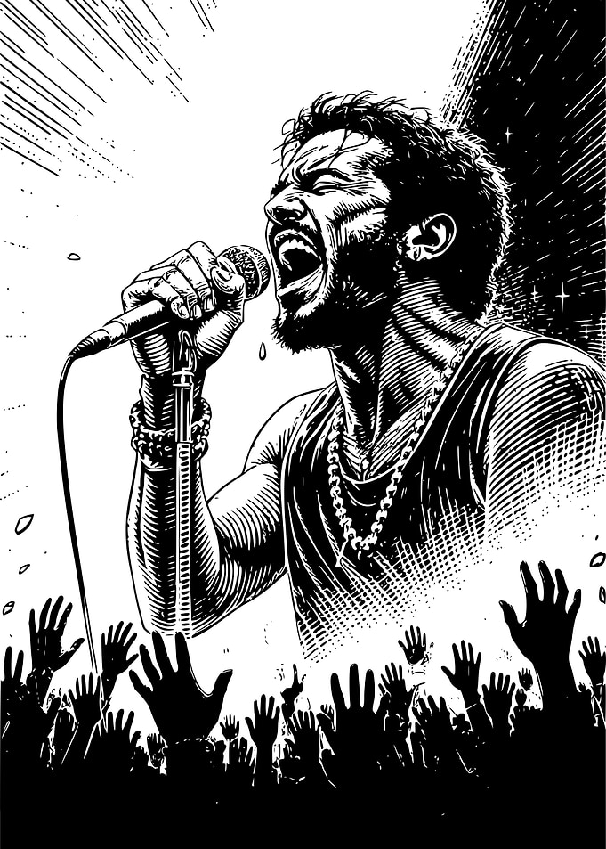 Singer Performing Live in Black and White