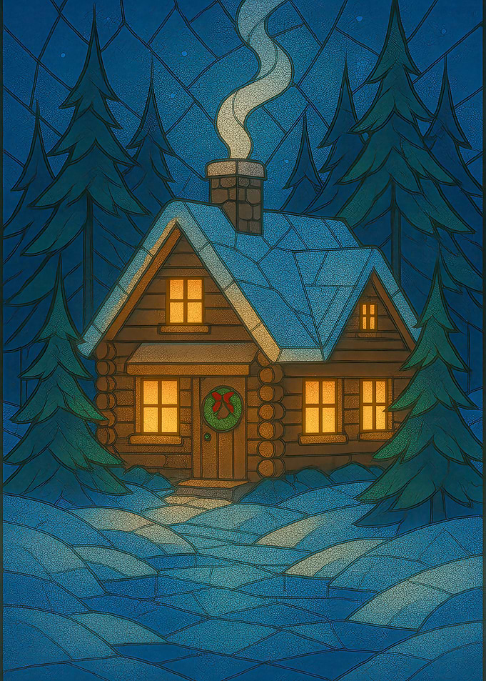 Winter Cabin in Snowy Forest