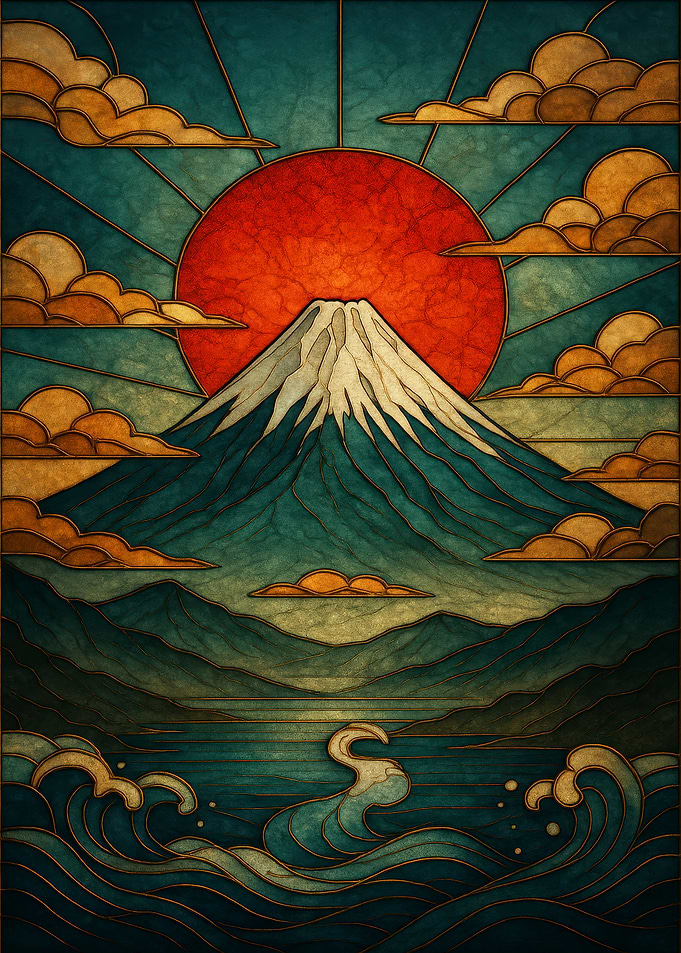 Mount Fuji Stained Glass Landscape