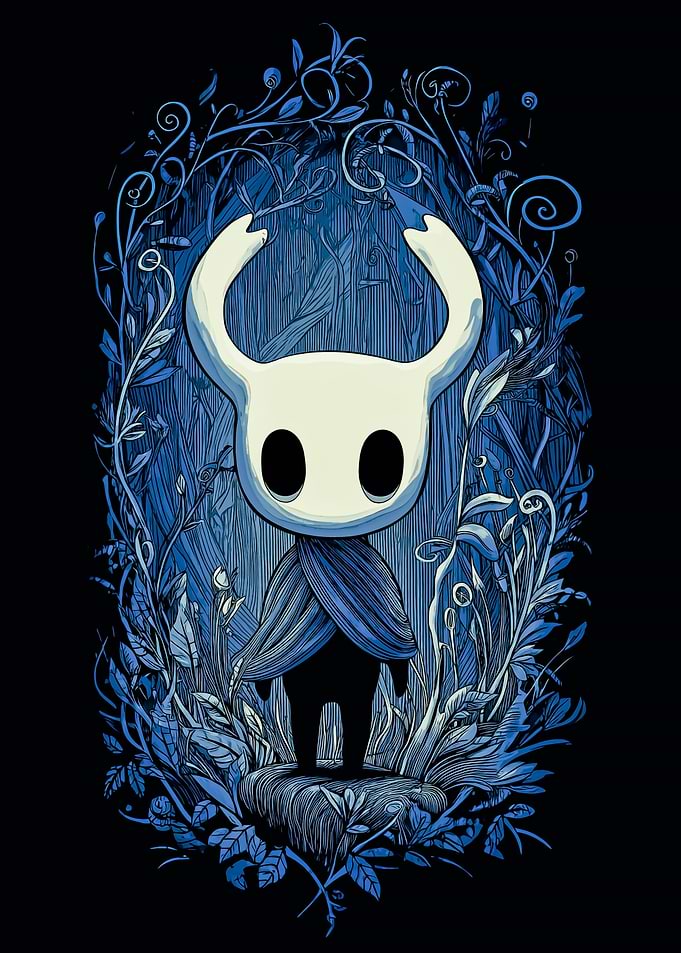 Hollow Knight in Blue Floral Frame