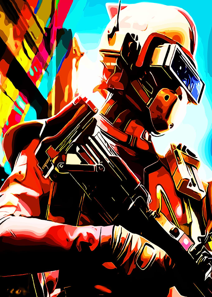 Futuristic Soldier with Weapon Digital Art