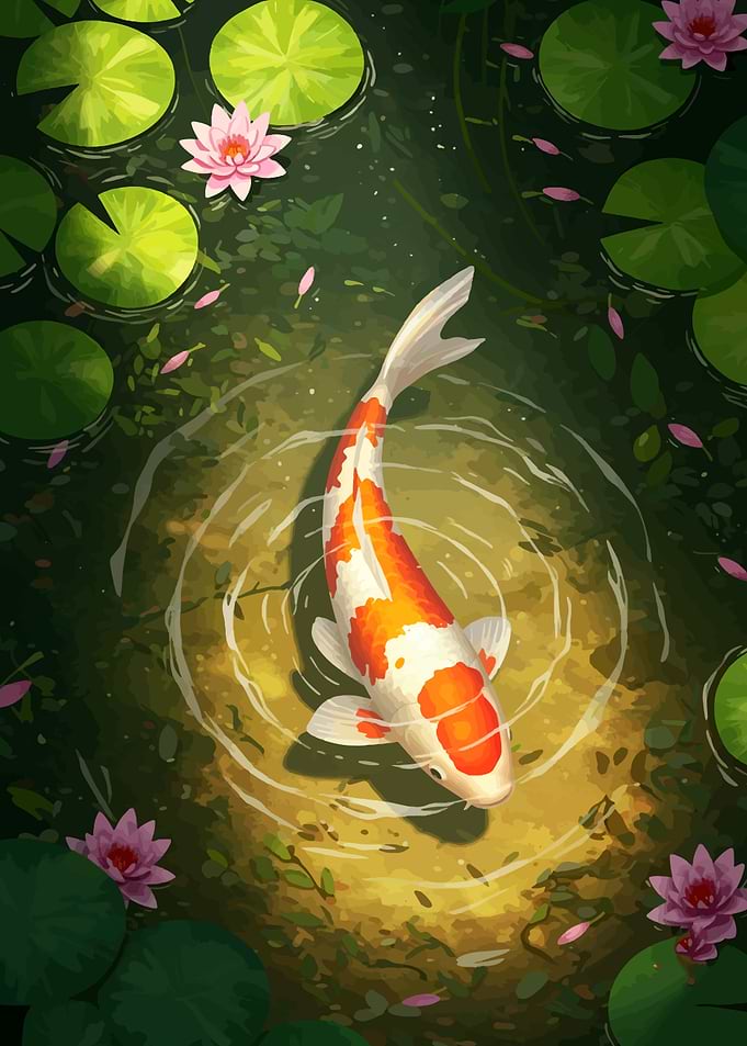 Koi Fish in Lily Pond