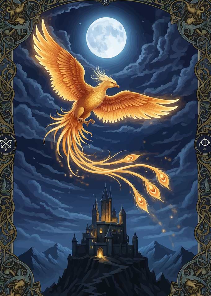 Phoenix Rising Over Castle Night