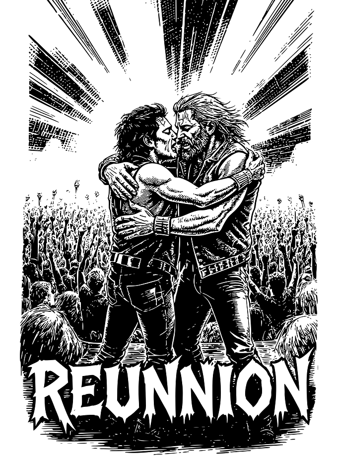 Reunion: Two Men Embrace in Crowd