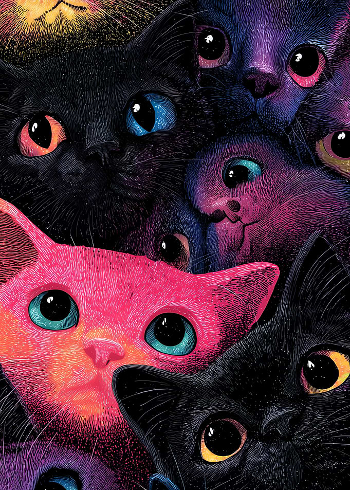 Colorful Cats Illustration animal cat