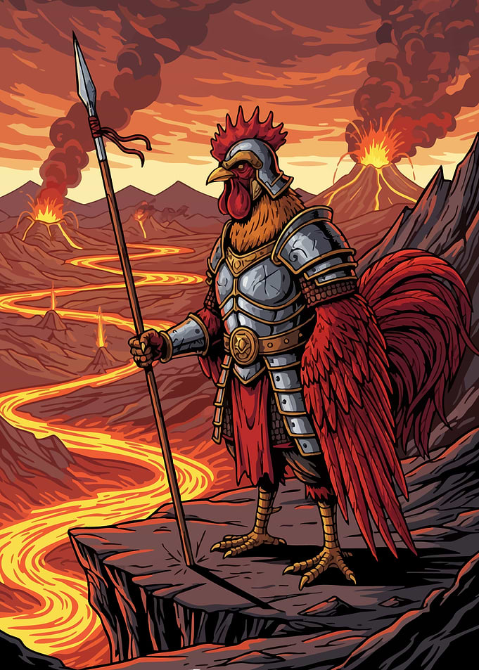 Armored Warrior Volcanic Landscape