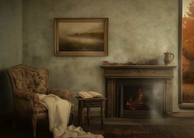 Cozy Interior with Fireplace and Armchair