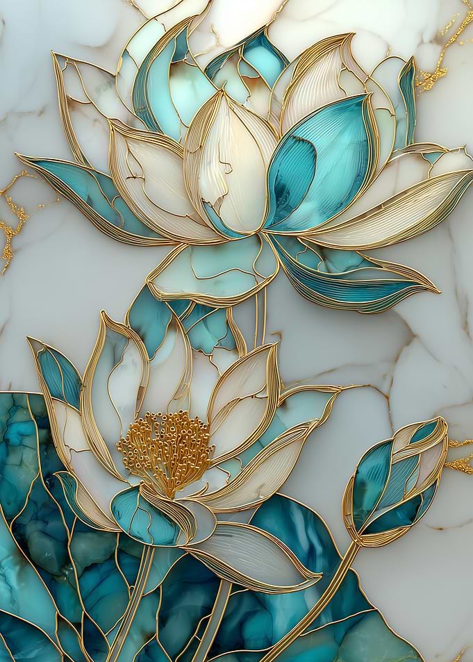Elegant Lotus Flowers with Golden Outlines