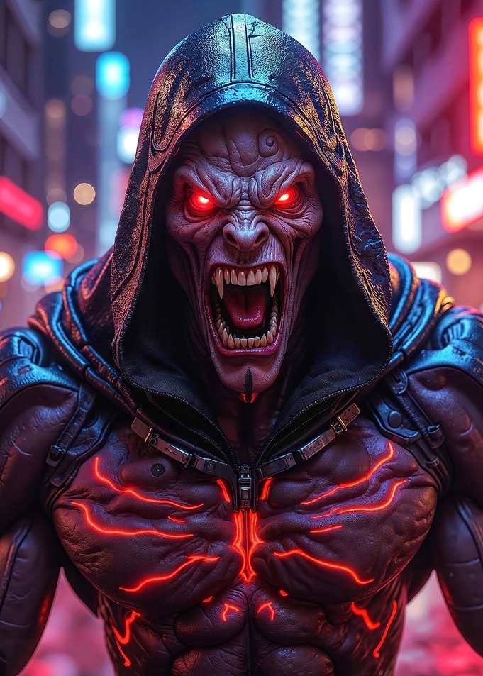 Cyberpunk Vampire in Cityscape