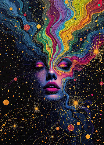 Cosmic Woman with Colorful Energy Flow
