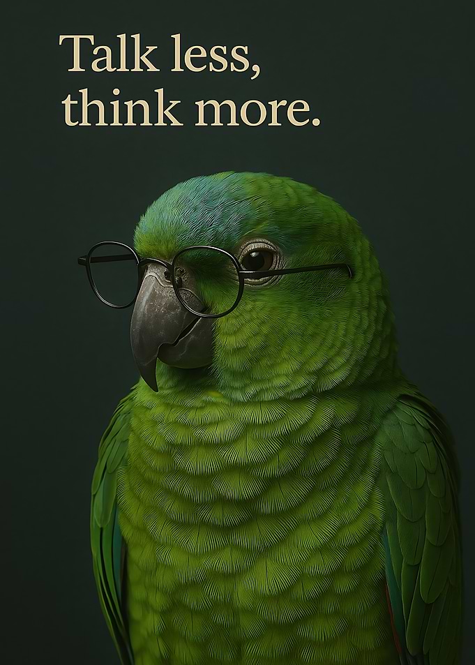 Wise Parrot with Glasses – Talk Less, Think More