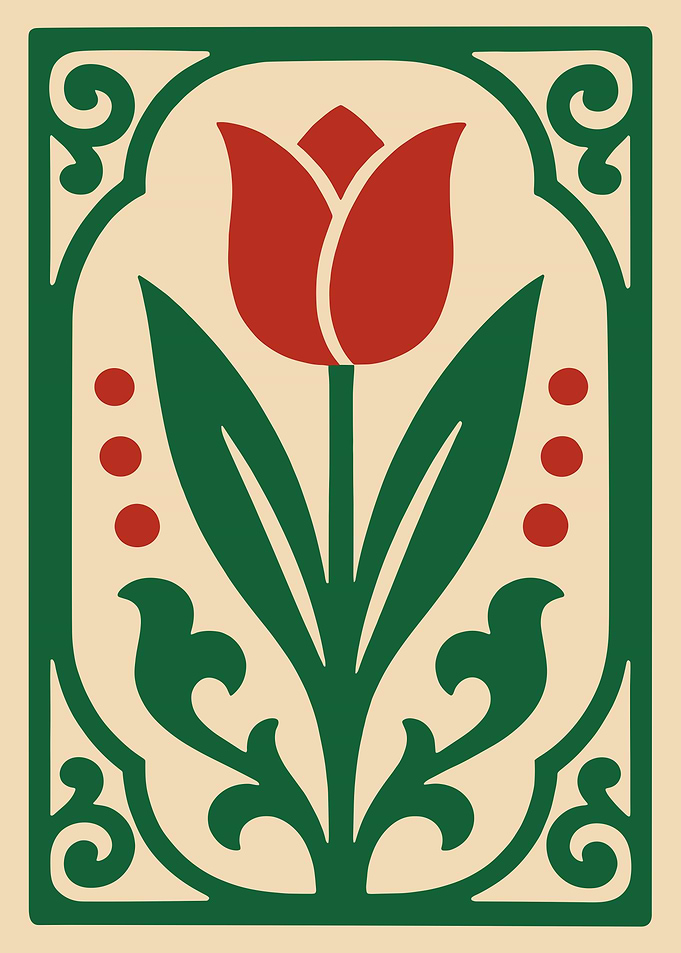Red Tulip Floral Art Nouveau Design