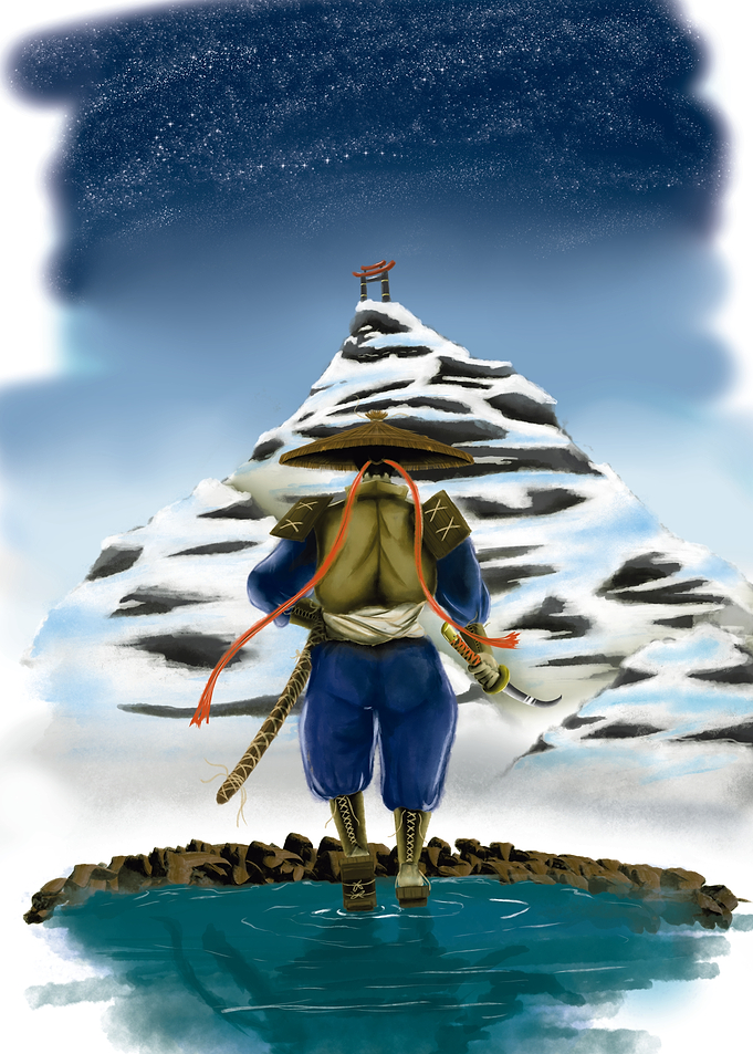 Samurai on a snowy mountain