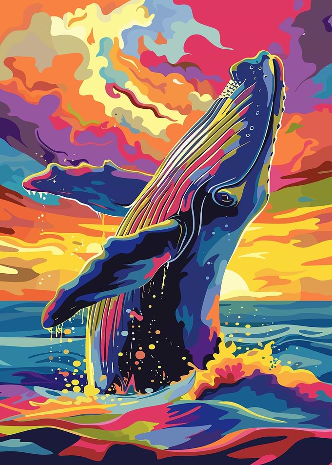 Colorful Whale Breaching at Sunset