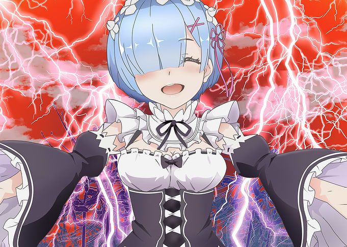 Rem Smiling Amidst Lightning