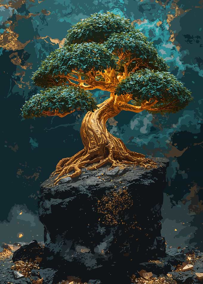 Golden Bonsai Tree on Stone