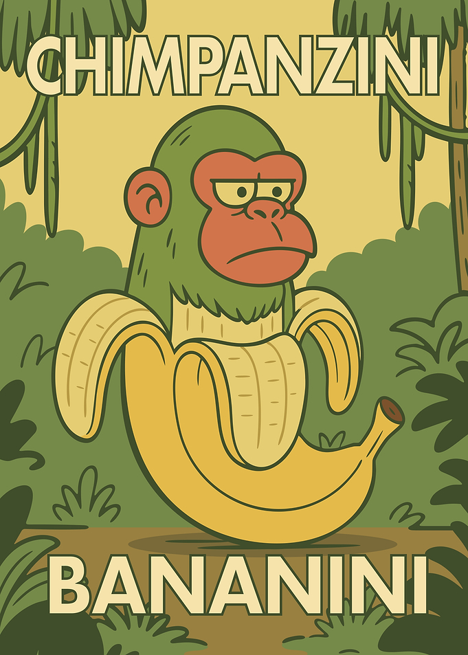 Chimpanzee in Banana Cartoon Illustration