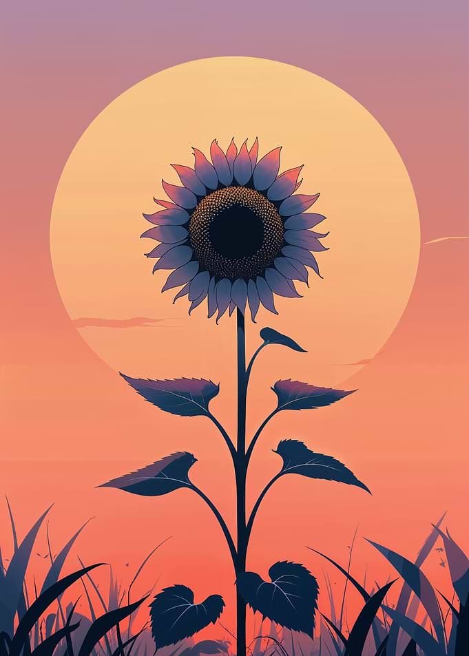 Minimalist Sunset Sunflower Solitude