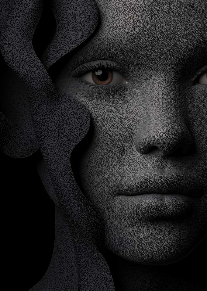 Textured Portrait with Flowing Fabric