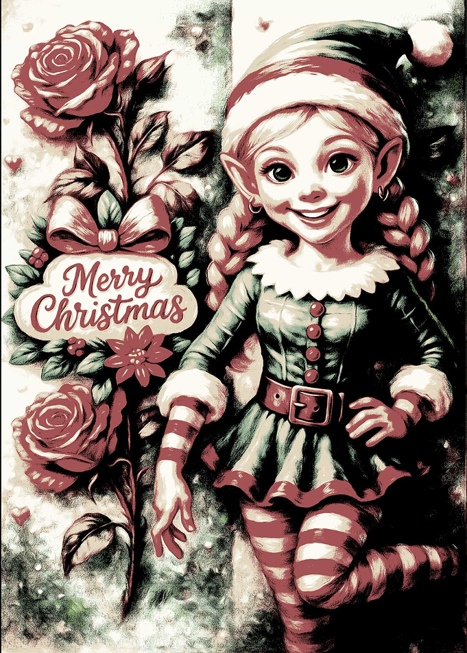 Merry Christmas Elf Girl Illustration