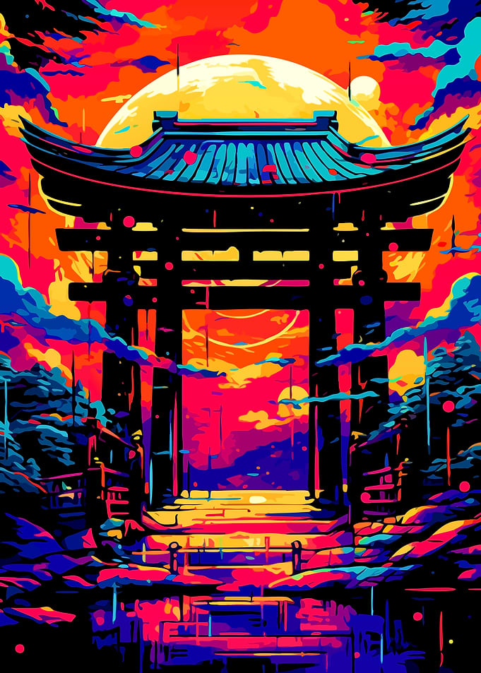 Colorful Japanese Torii Gate Landscape