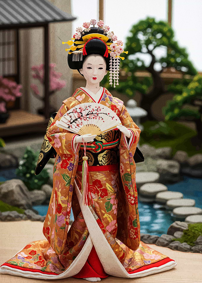 Japanese Geisha Doll with Fan