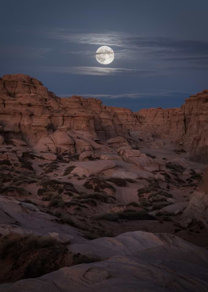 Desert Landscape with Full Moon