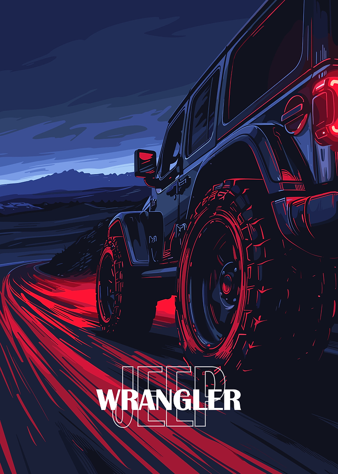 Jeep Wrangler on a Night Road