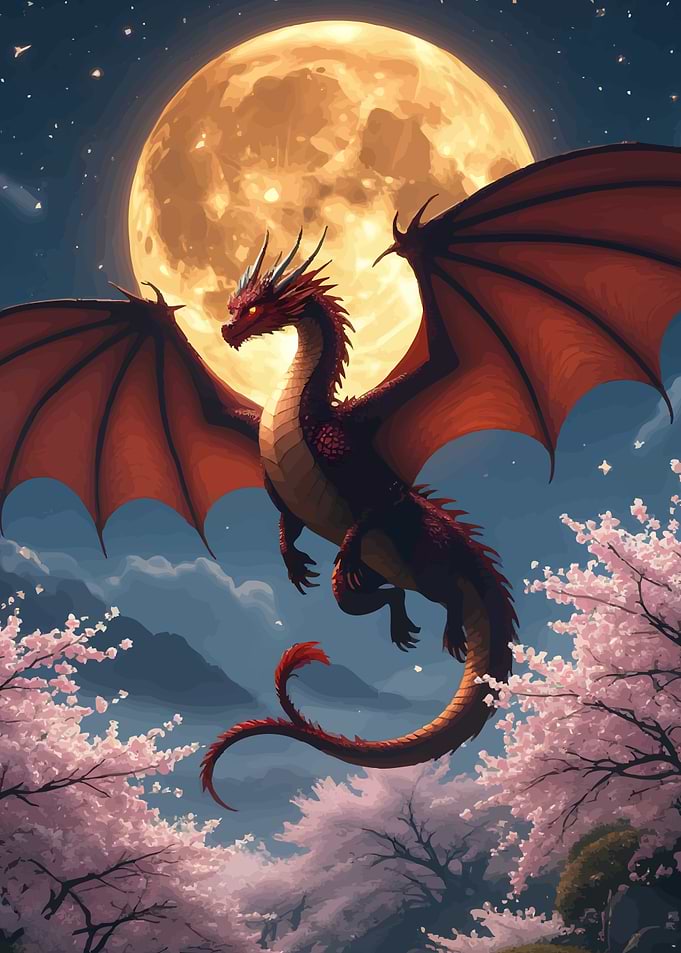 Dragon flying moon