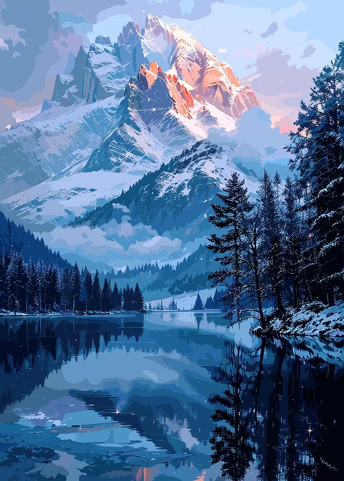 Winter Mountain Lake Landscape