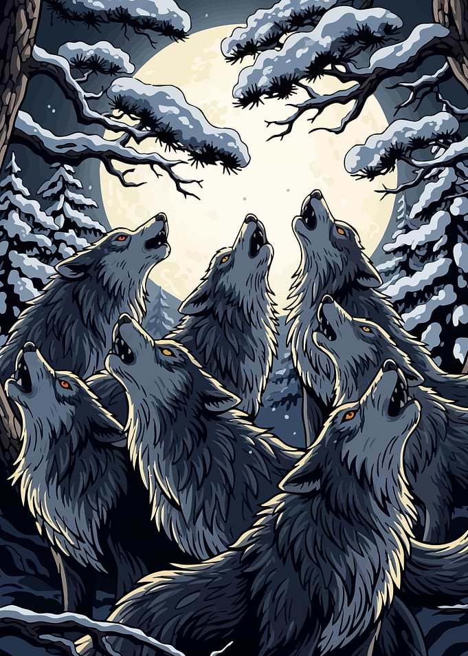 Wolves Howling Moon