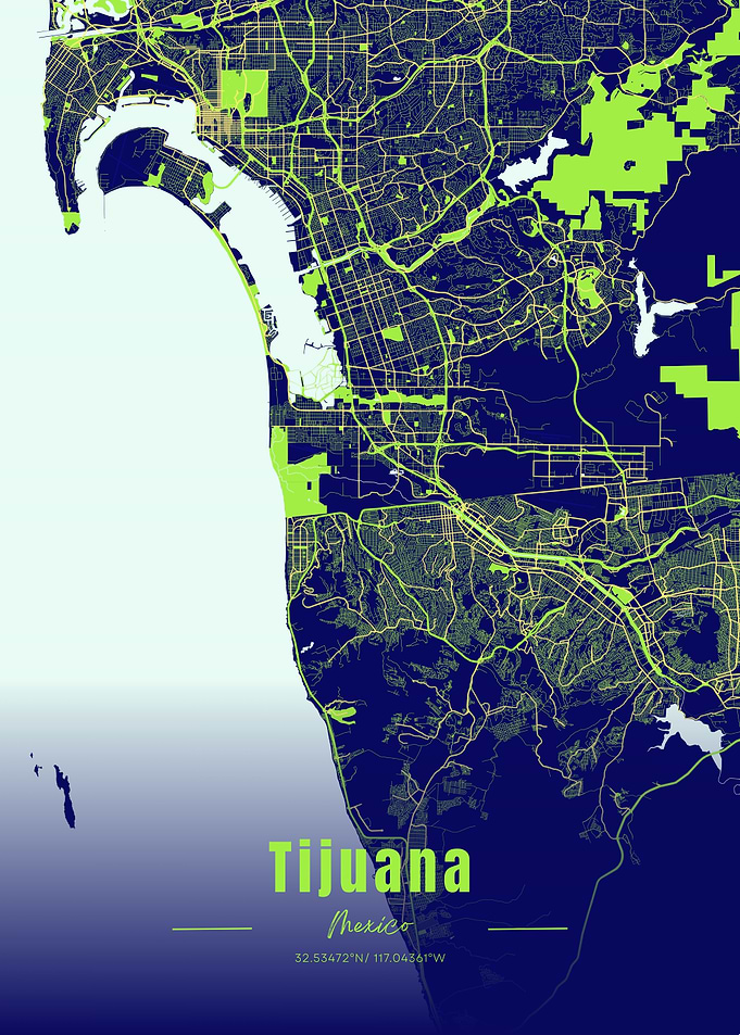Tijuana, Mexico City Map Art