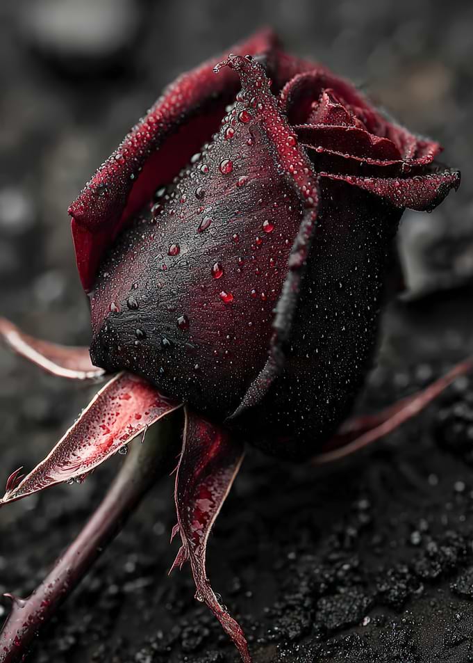 Dark Red Rose with Water Droplets