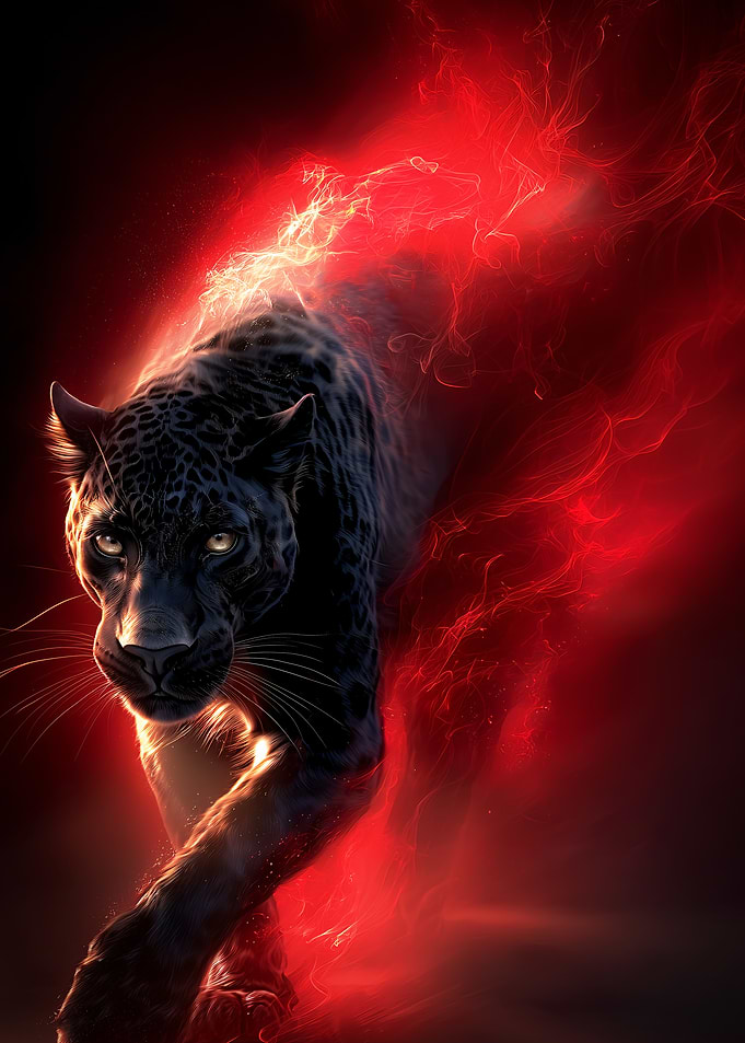 Black Panther with Red Energy Aura