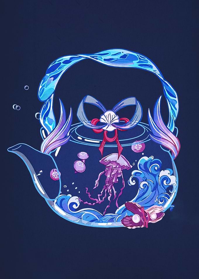 Teapot with Jellyfish and Ocean Elements