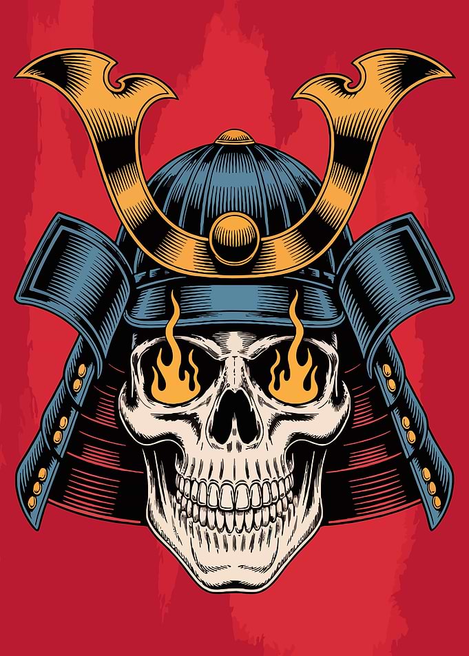 Samurai Skull with Flaming Eyes