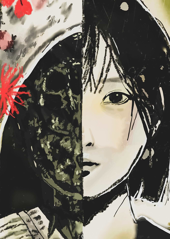 Dual Portrait with Floral and Figure