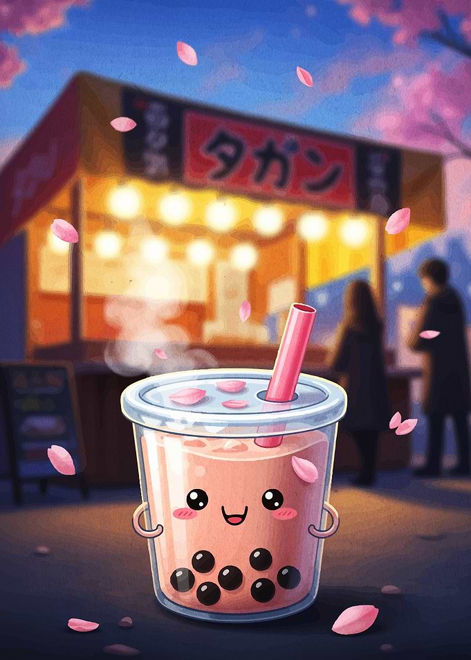 Cute Boba Tea with Cherry Blossoms