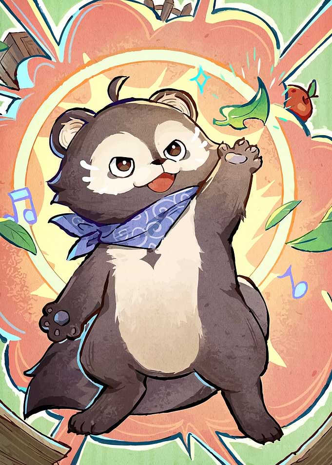 Cartoon Tanuki with Bandana Illustration