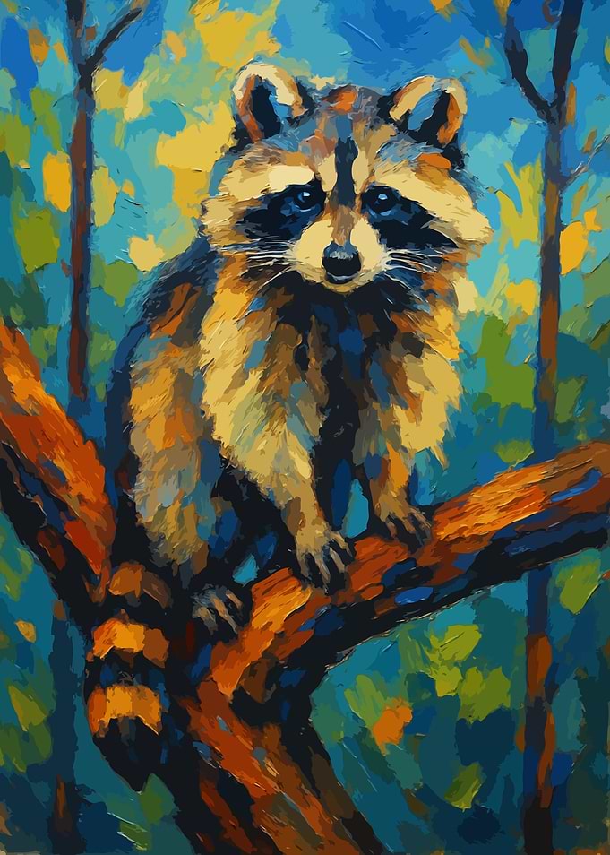 Raccoon on Branch Acrylic Painting