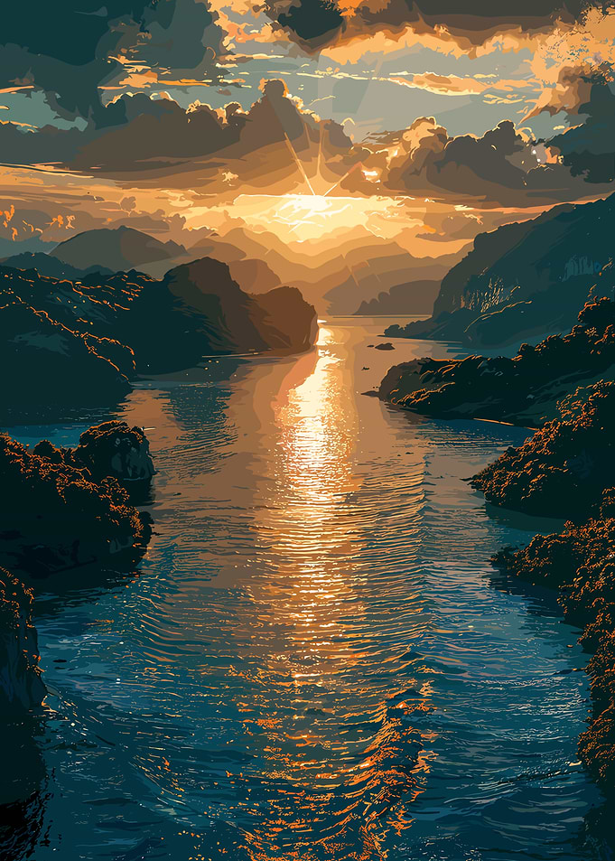 Golden Sunset Over Water Landscape