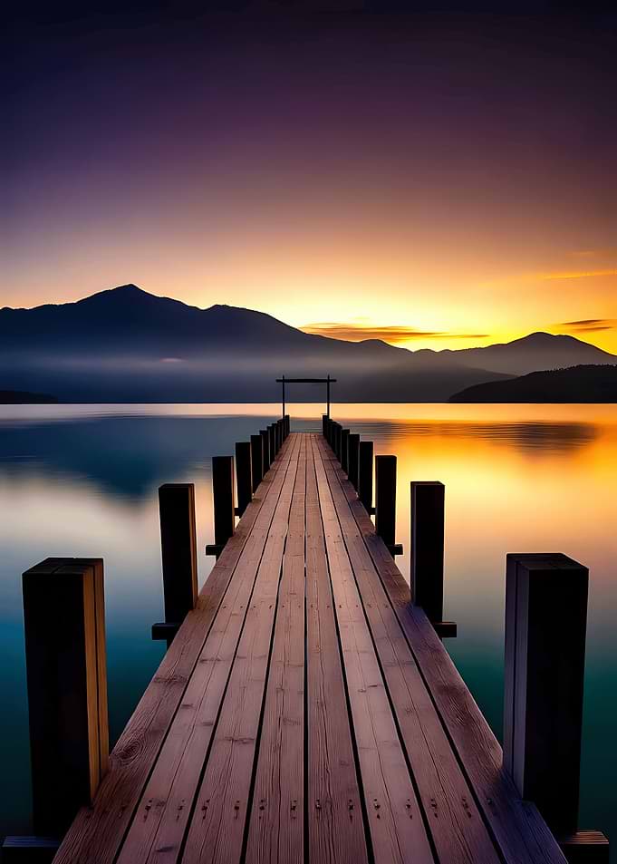 Pier at Sea Beach by Sunset Nature