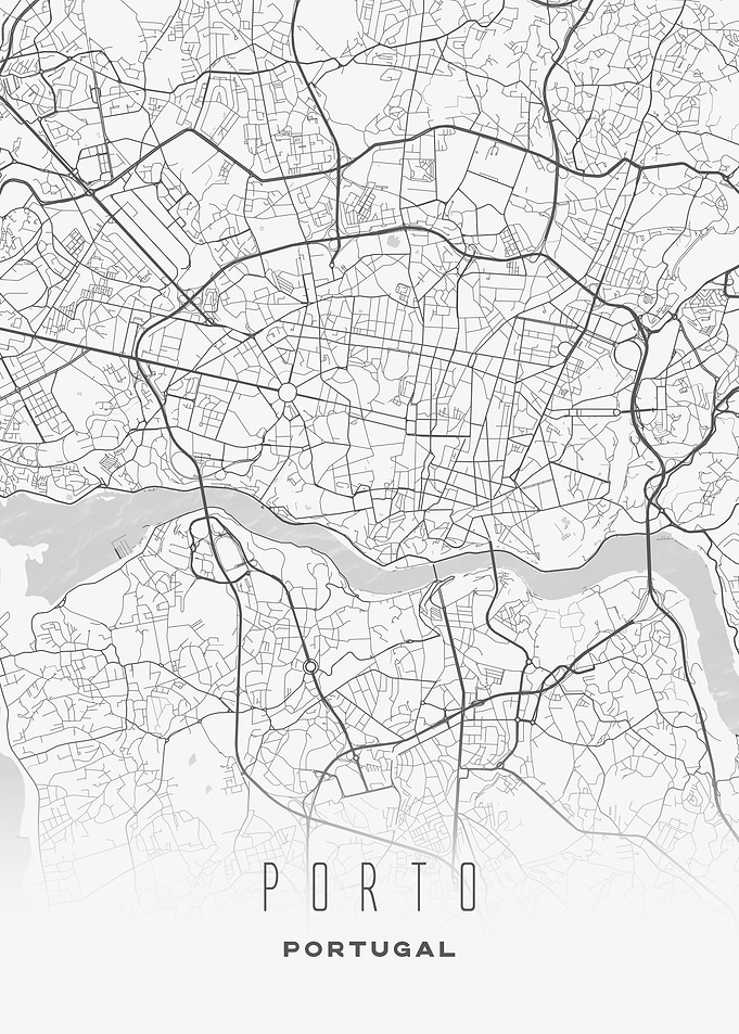 Porto, Portugal - Minimalist Gray City Street Map
